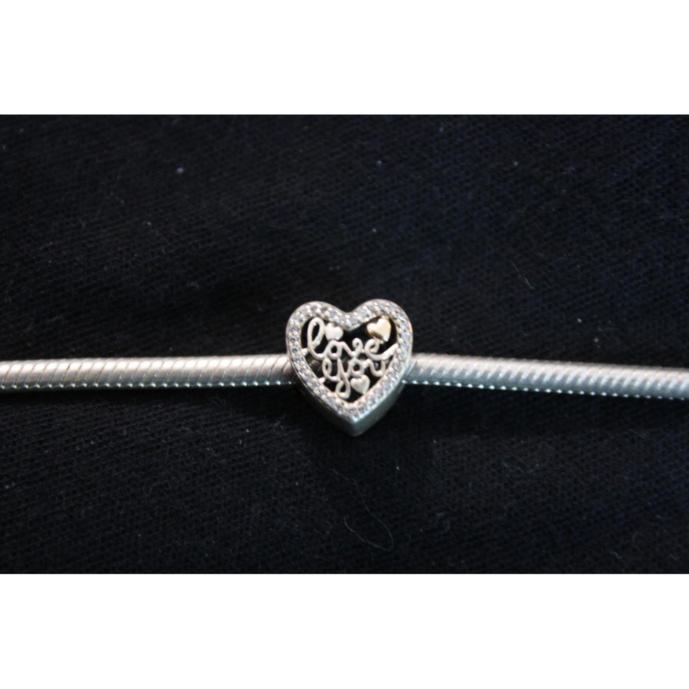 Pandora Love You Heart Charm Womens OS Silver 14k Gold Two-Tone CZ 791429CZ mom